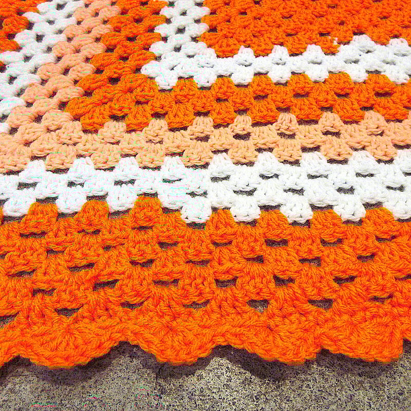 ビンテージ○かぎ針編みブランケットsize約95cm×約90cm○221123k1-blk