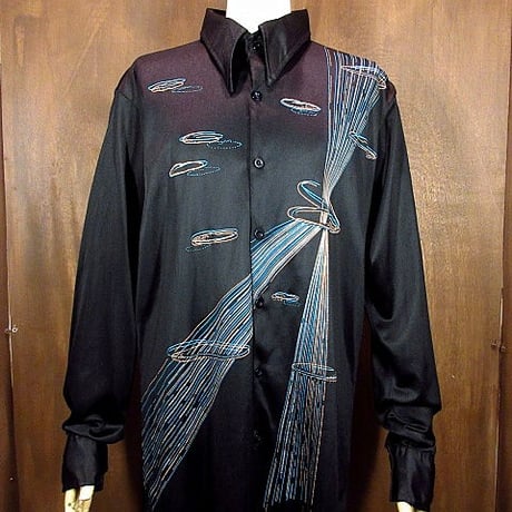 ビンテージ70's●Giancarlo総柄長袖シャツ黒 Size L●200530n5-m-lssh-hpe ヒ ッピーレトロメンズトップス古着