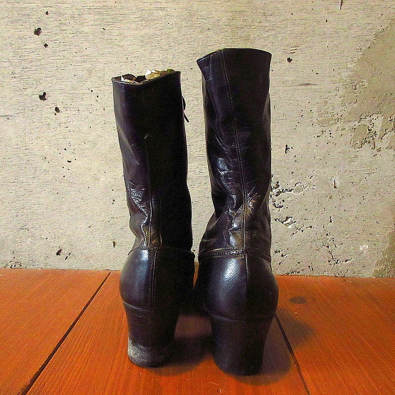 ビンテージ-20's○DEADSTOCKレディースレースアップブーツ左右違い黒