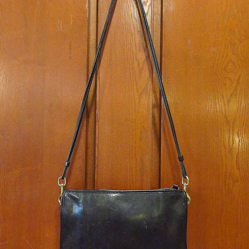 ビンテージ○オールドコーチレザーショルダーバッグ黒○240703i7-bag