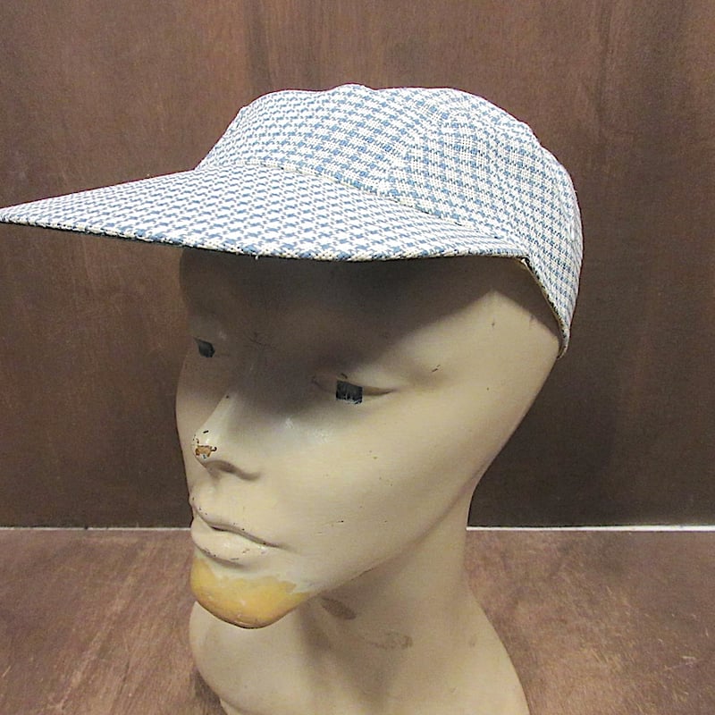 ビンテージ50's60's○DEADSTOCKチェックストローキャップsize 6 7/8○2
