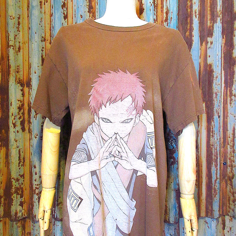 2000's○NARUTO我愛羅プリントTシャツ茶size M○250611k4-m-tsh-