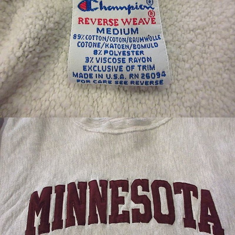 Champion MINNESOTA リバースウィーブ スウェット 刺繍タグL Champion チャンピオン 90s VINTAGE REVERSE MINNESOTA リバース