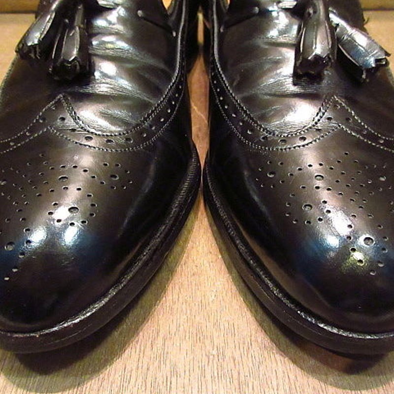 ビンテージ70's80's○Wrightウイングチップタッセルローファー黒11 1/2