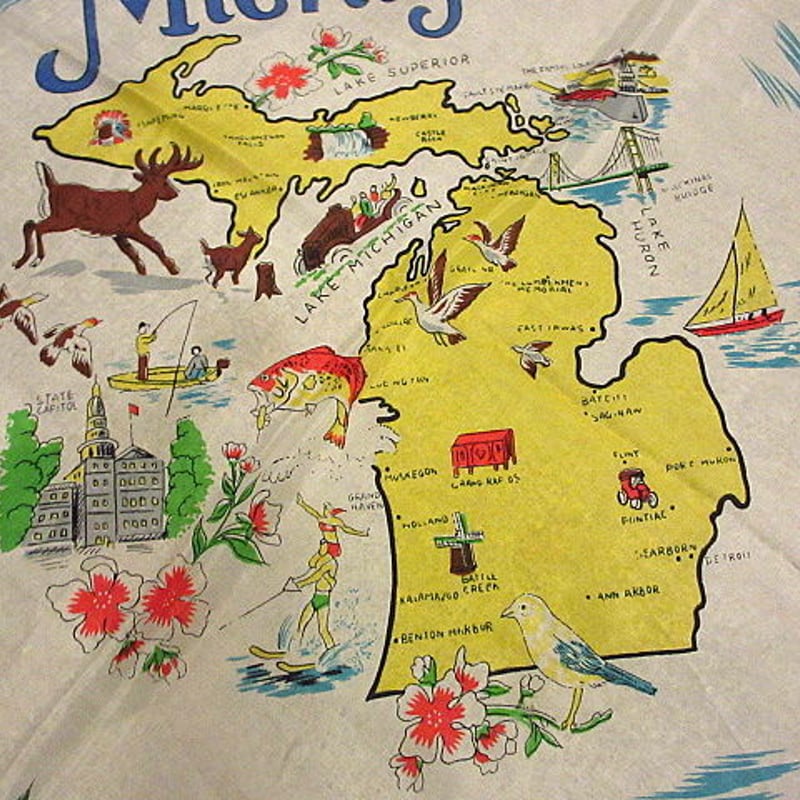 ビンテージ60's70's○Michiganスーベニアスカーフ 約73.5cm×約71.5cm