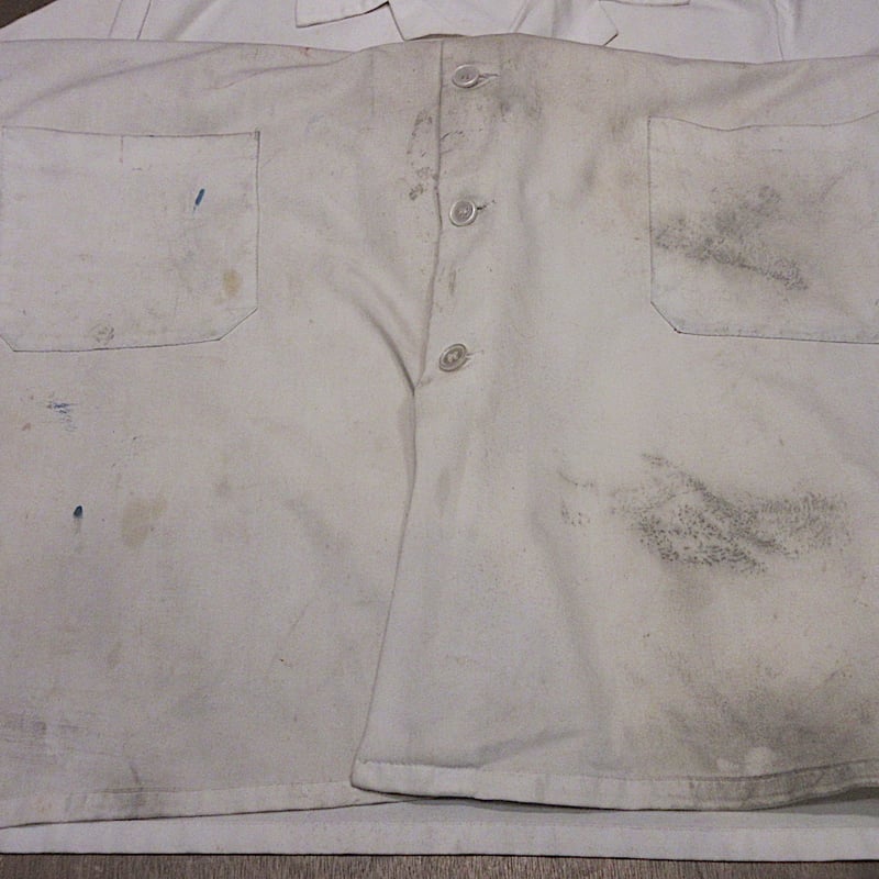 vintage ショップコート ごま塩　前面ポケット付き ビンテージ70's80's○ショップコート白size 50○250405z4-m-ct