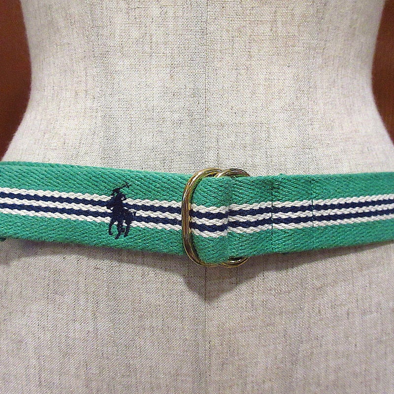 ビンテージ80's90's○Ralph Laurenダブルリングコットンベルト黄緑size