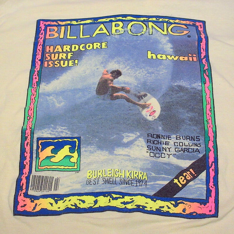 ビンテージ80's○BILLABONG サーフプリントTシャツ黄 L