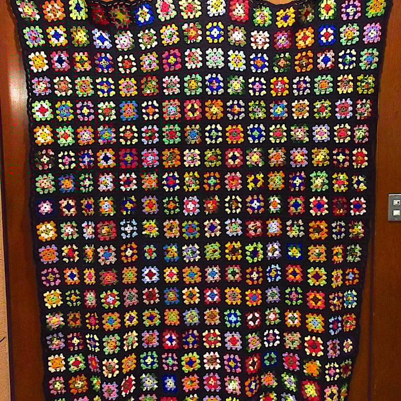 ビンテージ○かぎ針編みブランケットsize約183cm ×約157cm○231215c7-bl