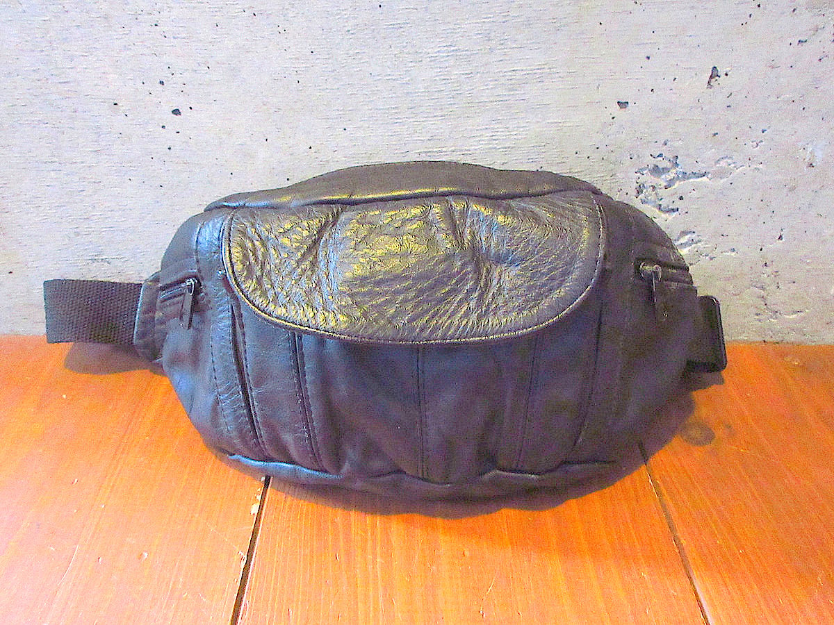 ビンテージ○レザーファニーパック黒○250607k4-bag-wstウエストバッグ