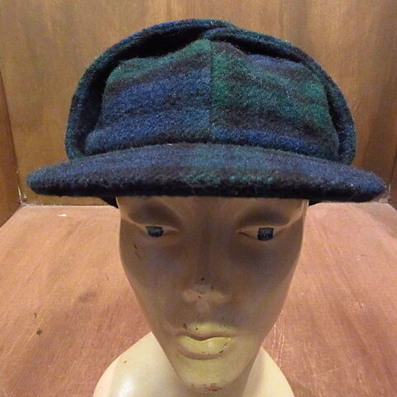 帽子 80s~90s Eddie Bauer wool checked cap ビンテージ80's90's○Eddie Bauer耳当て付きチェックウールキャップL