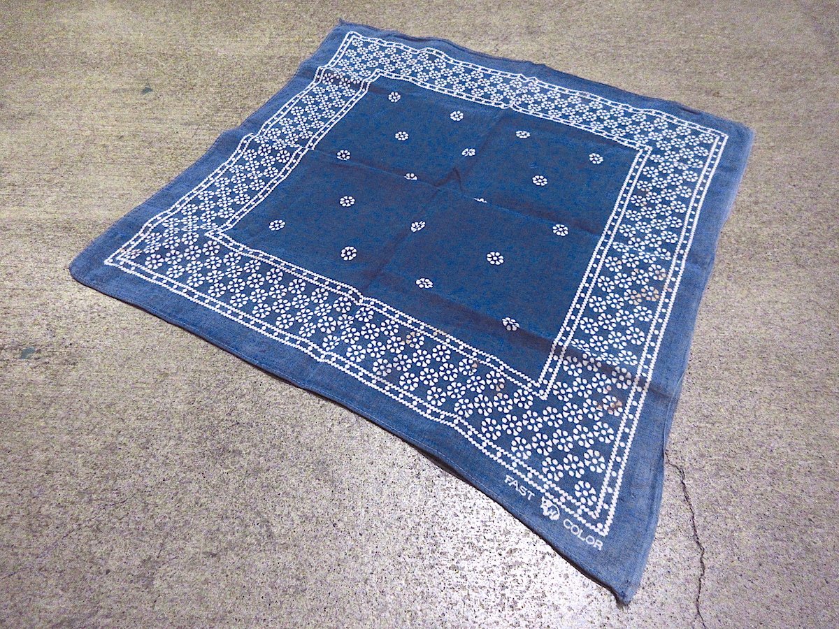ビンテージ40's○FAST COLOR下鼻象マークコットンバンダナ紺○251125m7