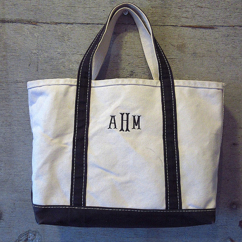 L.L.Bean○キャンバストートバッグ白×黒size M○230531k6-bag-tt