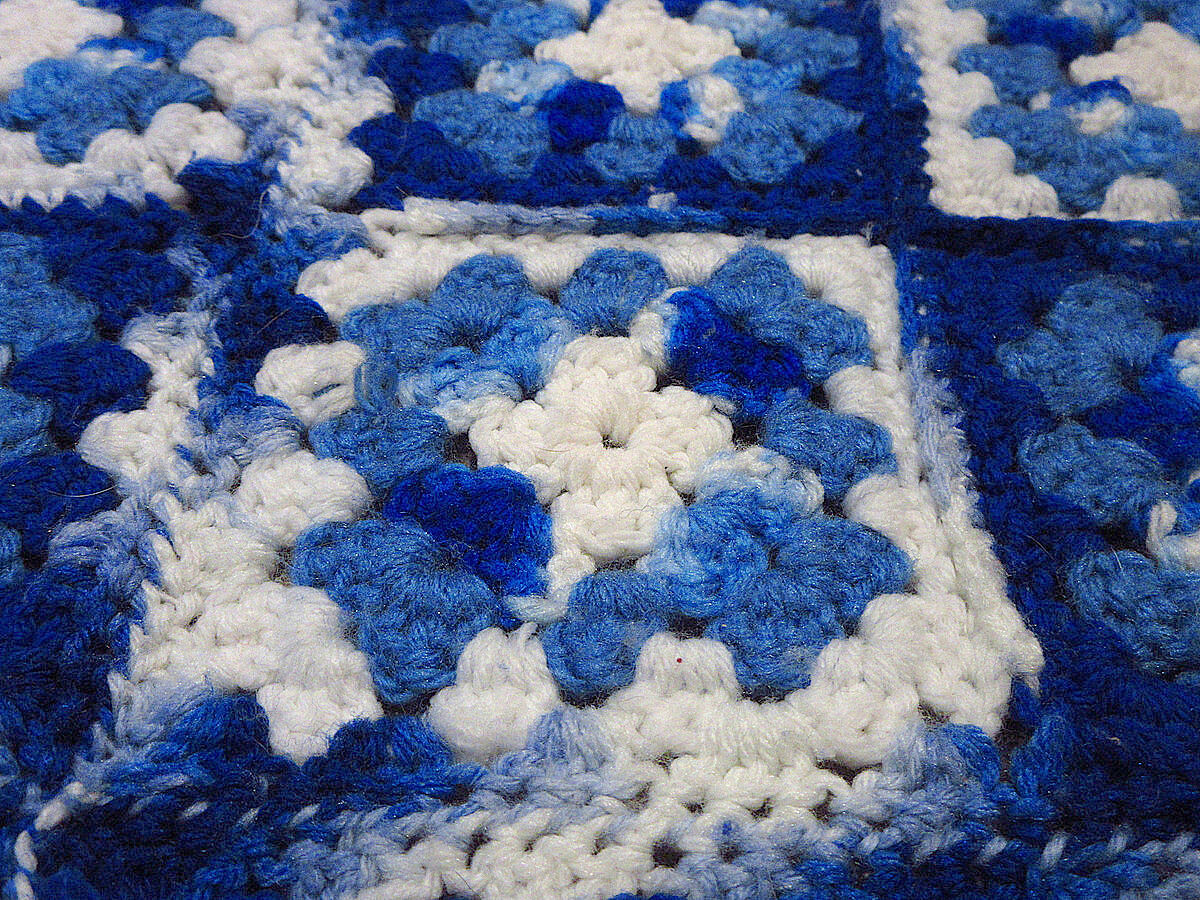 ビンテージ○かぎ針編みブランケット青size約189cm×約127cm○230109i8
