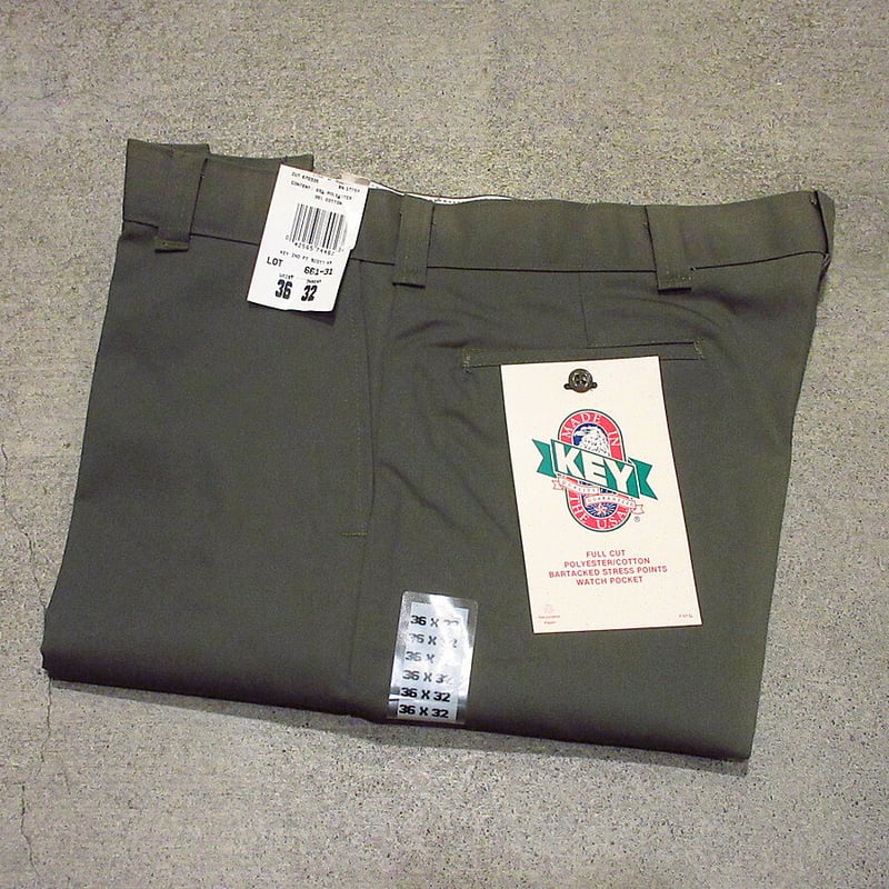 カーキ ワークパンツ ビンテージ90's○DEADSTOCK KEY ワークパンツ深緑 表記W36 L32○2107