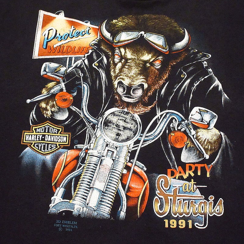 ビンテージ90's○3D EMBLEM HARLEY-DAVIDSONプリントTシャツ黒siz