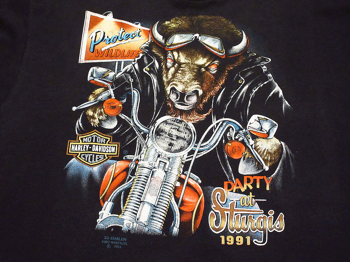 ビンテージ90's○3D EMBLEM HARLEY-DAVIDSONプリントTシャツ黒siz