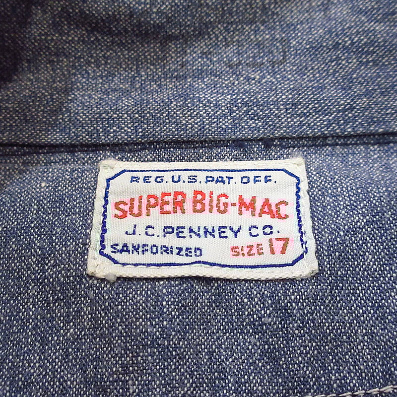 ビンテージ40's○BIG MACマチ付きシャンブレーシャツsize 17