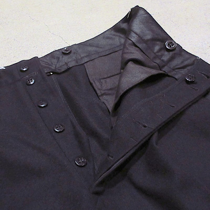 ビンテージ20s30's○サスペンダーボタン付きウールスラックス黒実寸
