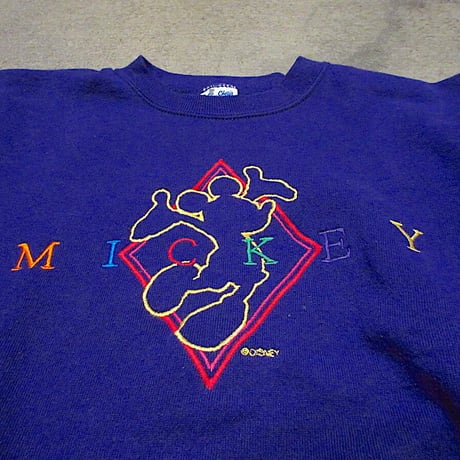 ビンテージ80's●キッズカラフルミッキー刺繍入りスウェット紫size L(14-16)●211211r2-k-sws古着トレーナー子供服トップス