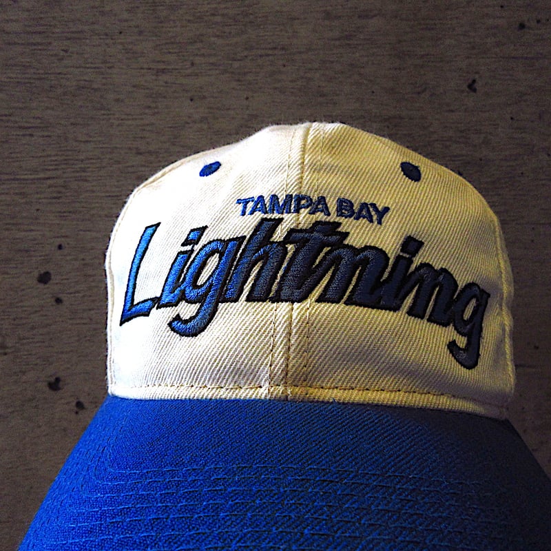 ビンテージ80's90's○TAMPA BAY Lightnimg 6パネルキャップ白×青
