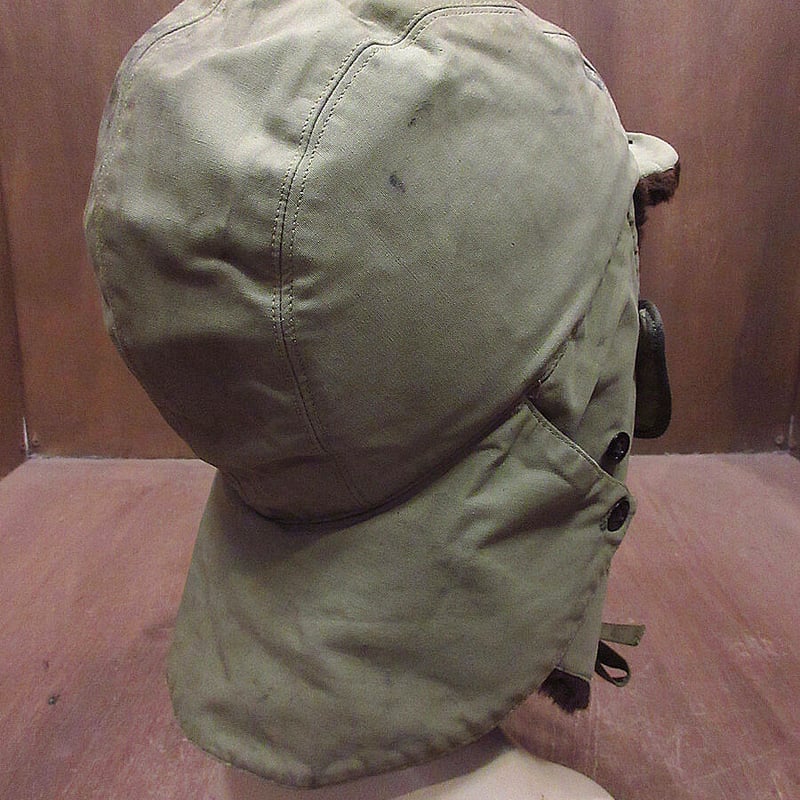 ビンテージ40's50's○ミリタリーアルパカパイルフライトキャップ