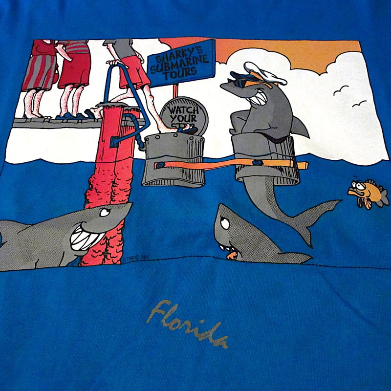 1990s J.FRANCOIS ビッグシャークカラー　シルクシャツ　イタリア製 ビンテージ90's○シャークプリントTシャツsize L○260628j3-m-tsh-otヘ