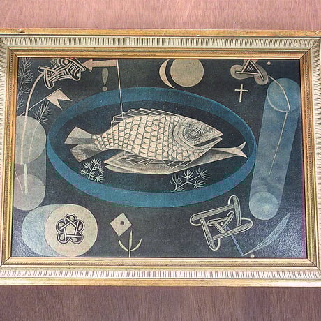 ビンテージ●"AROUND THE FISH" BY PAUL KLEEアート壁掛け●210502n8-sign シュールレアリスム絵画レプリカパウル・クレー