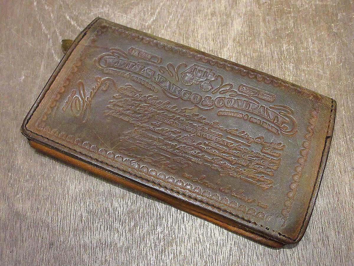 ビンテージ WELLS FARGO & COMPANY型押しレザー財布茶 240527i6-wltウォレット札入れウェルズファーゴ銀行長財布