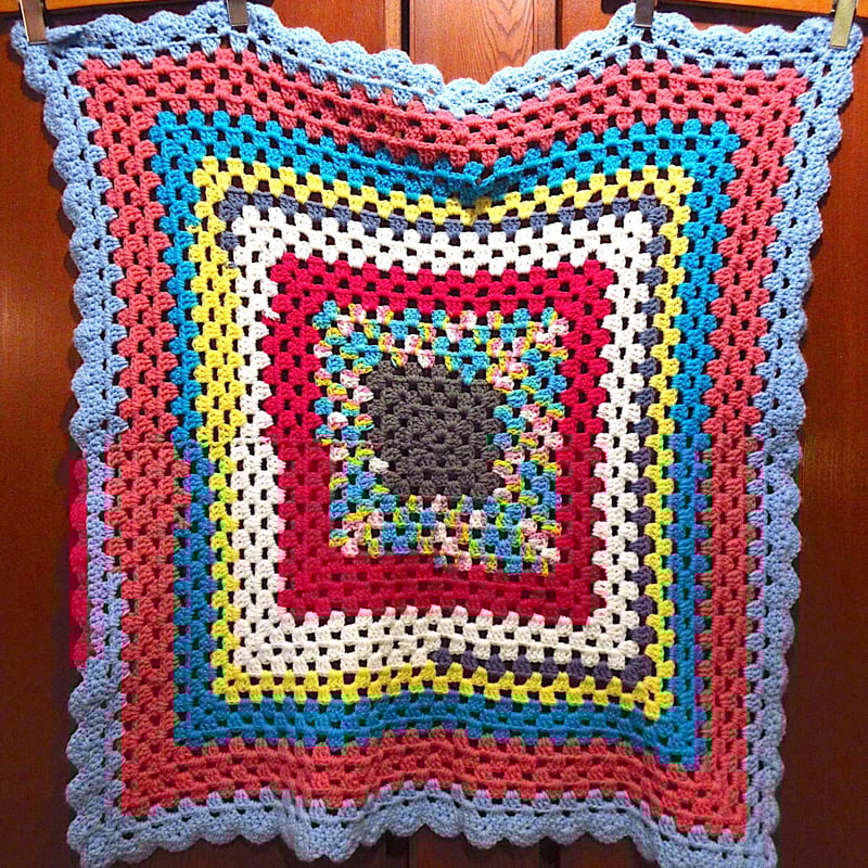 ビンテージ○かぎ針編みブランケットsize約88cm×約90cm○230112c6-blk