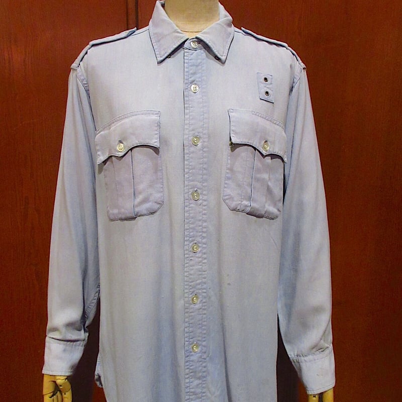 ビンテージ50's○Elbecoマチ付きレーヨンユニフォームシャツ水色size