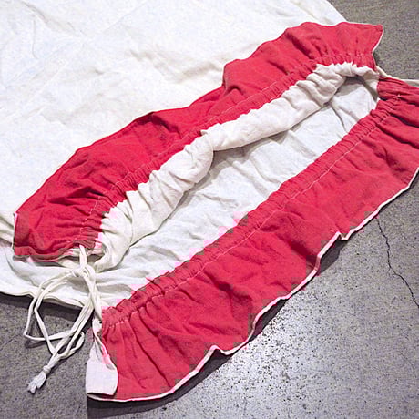 ビンテージ~60's●刺繍入りツートンランドリーバッグ●250729m5-bag-otコットン袋収納インテリア雑貨