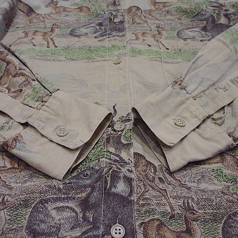 ビンテージ80's○detailsレディースインド綿ヤギ総柄シャツsize