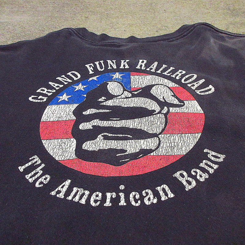 ビンテージ80's○GRAND FUNK RAILROADコットン両面プリントTシャツ黒siz