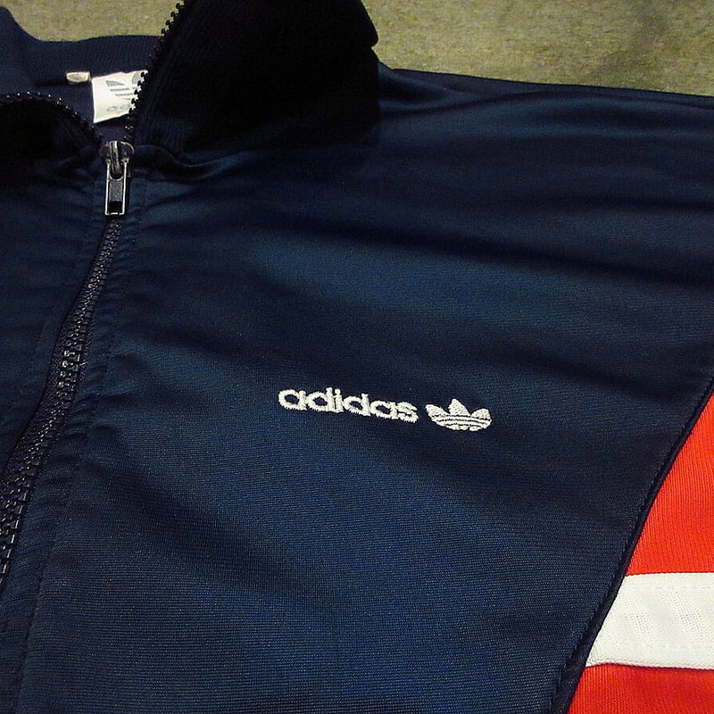 【adidas】80s トリコロール ジップアップジャージ（レッド×ネイビー） ビンテージ80's○adidasトリコロールジャージsize M○210326f4-m
