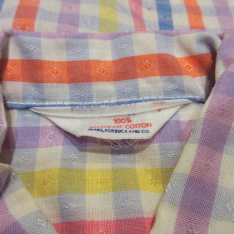 ビンテージ60's○Sears模様入りカラフルギンガムチェックボタン ビンテージ60's○Sears模様入りカラフルギンガムチェックボタン