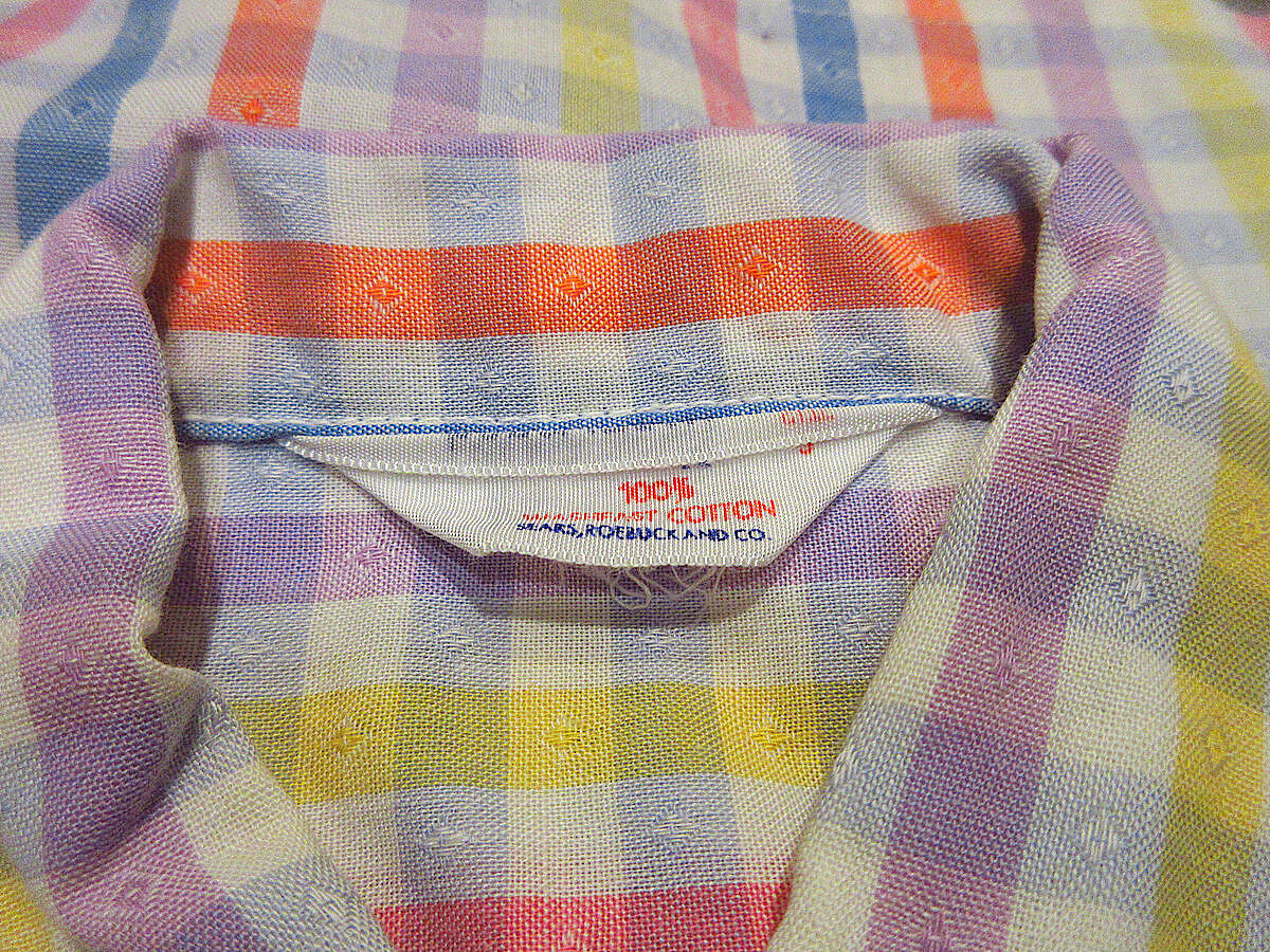 ビンテージ60's○Sears模様入りカラフルギンガムチェックボタン