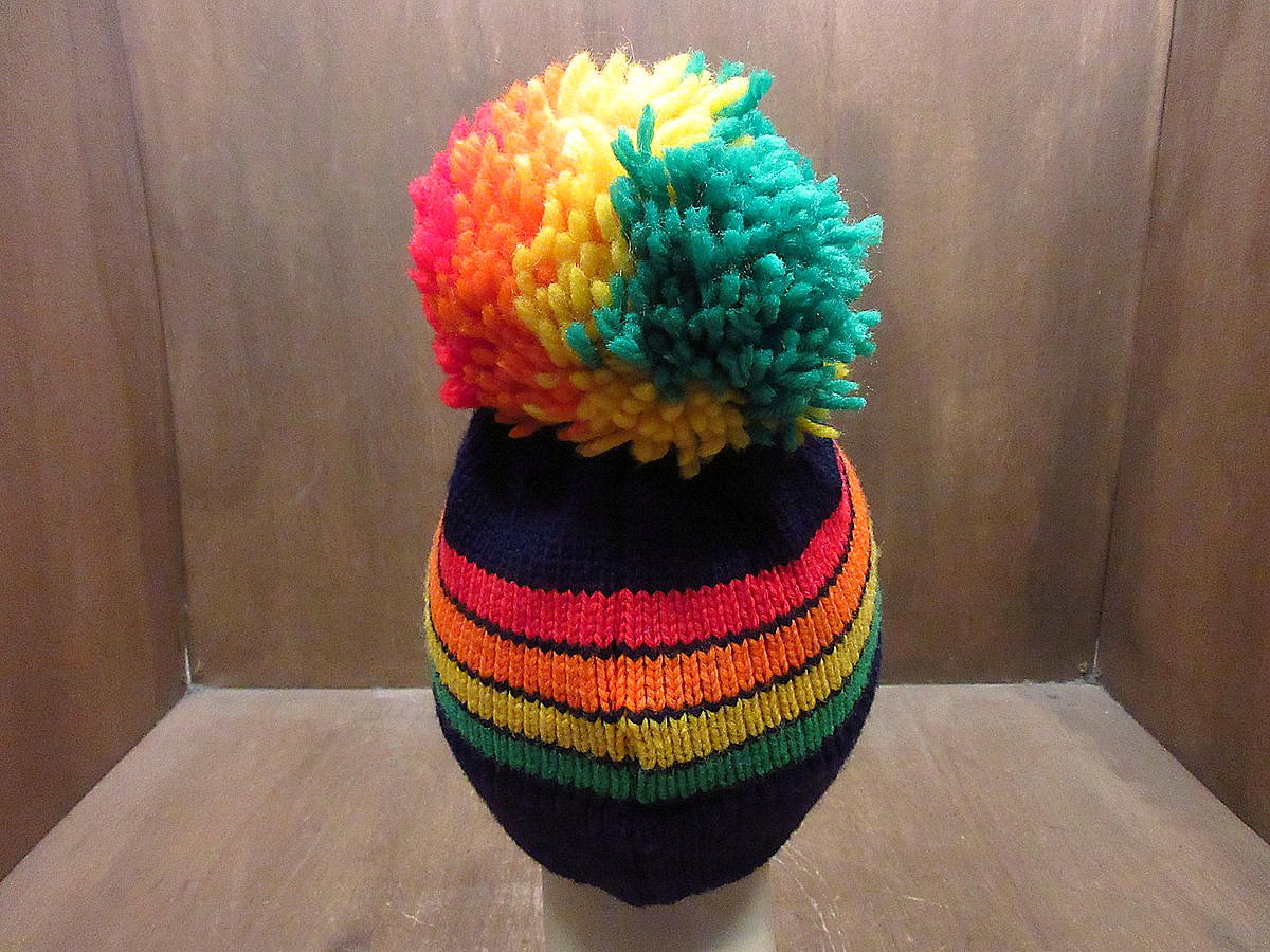 古着 ビンテージ 80s カラフル ボーダー帽子 ロングビーニー キャップ 美品 r-dcd01y23n12z7754.jpg