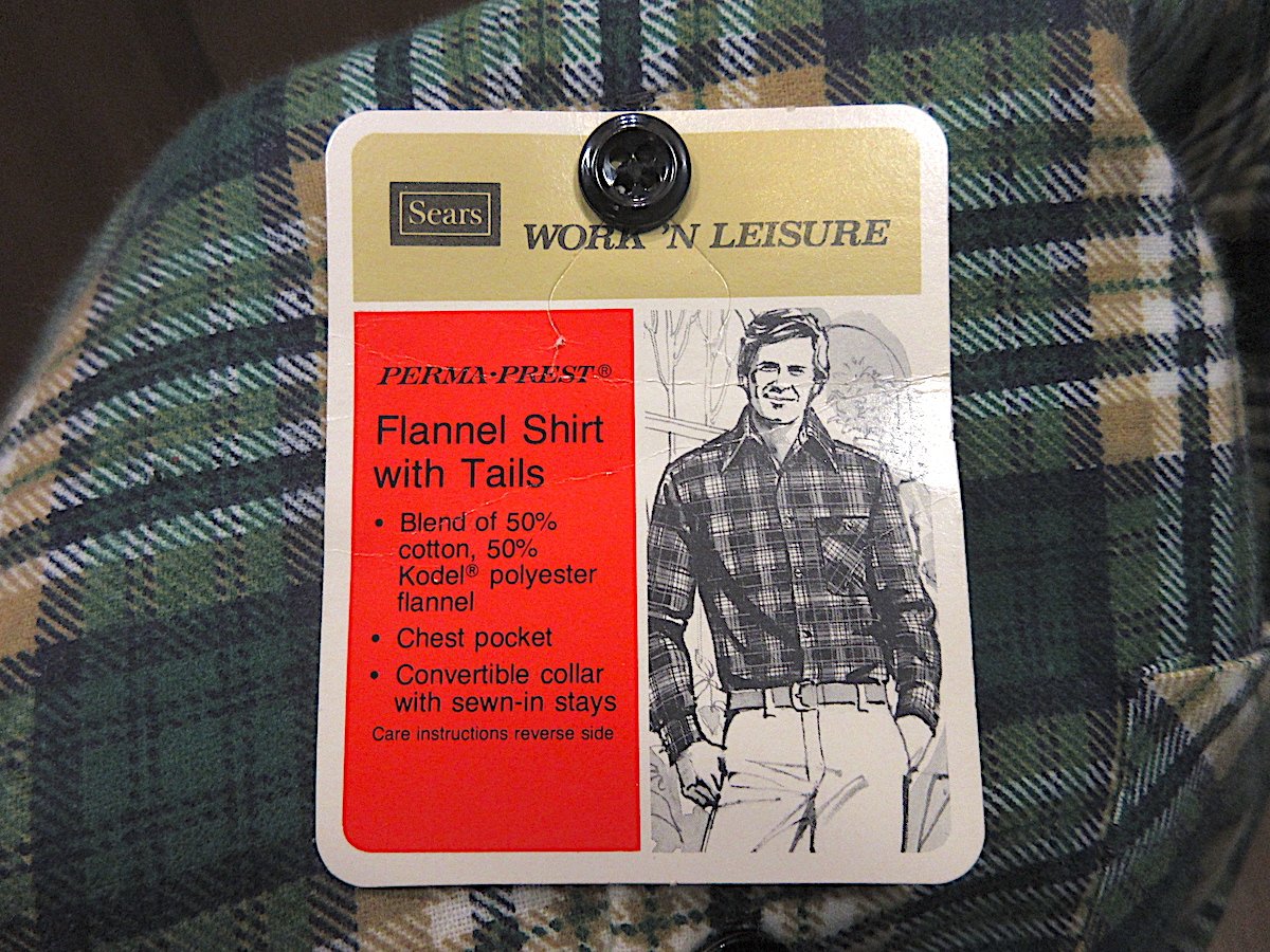 ビンテージ70's○DEADSTOCK Searsチェックプリントネルシャツ