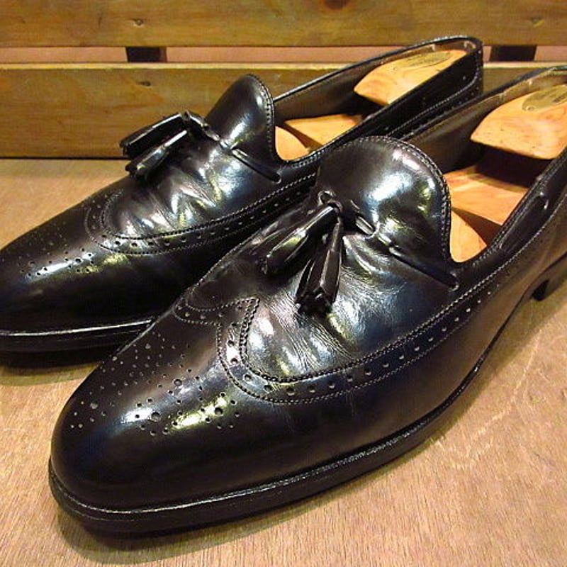 ビンテージ70's80's○Wrightウイングチップタッセルローファー黒11 1/2