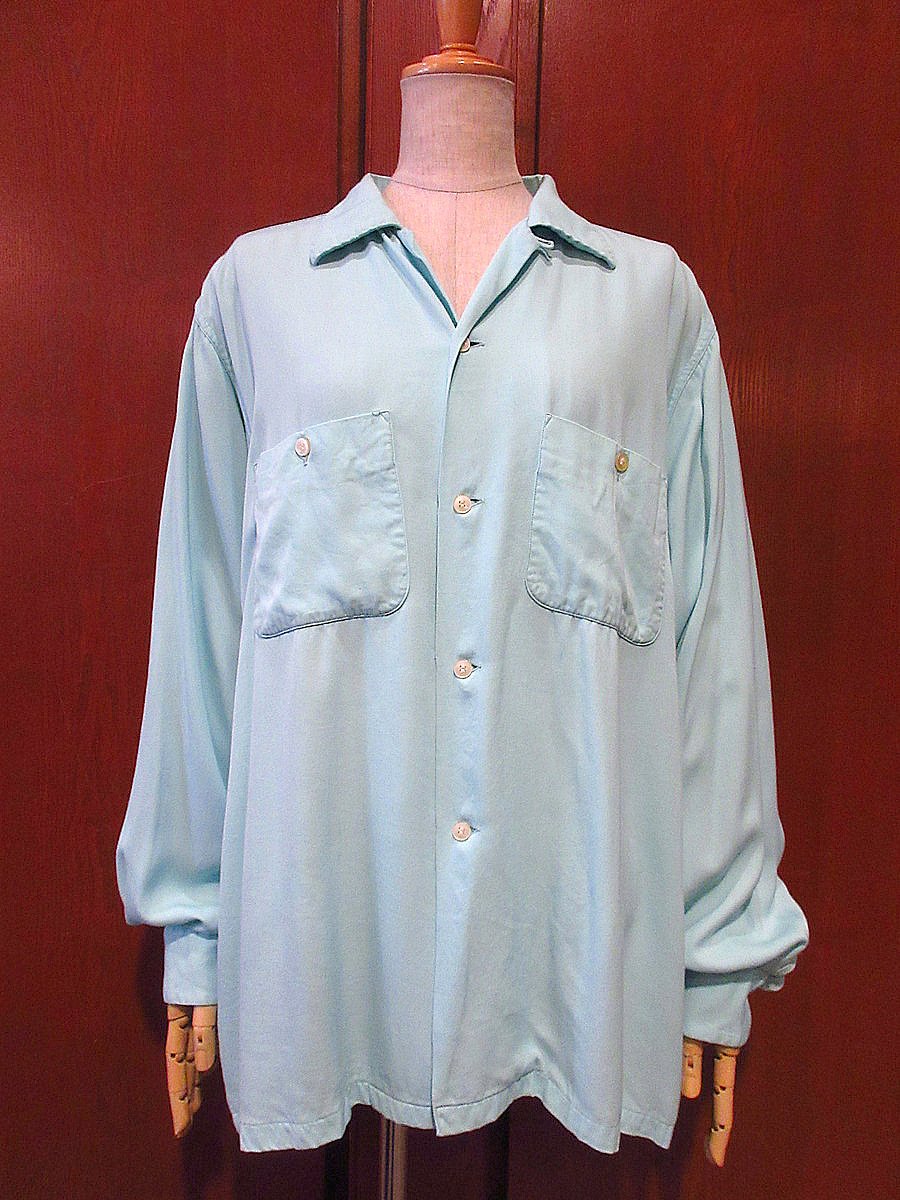 ビンテージ50's○ARROWレーヨンループカラー長袖シャツ水色size