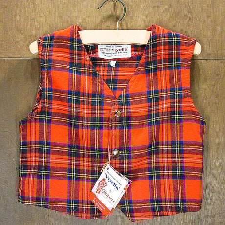 ビンテージ70's●DEADSTOCK Viyellaキッズタータンチェックベスト赤●220607i2-k-vs 1970sデッドストック子供服レトロ