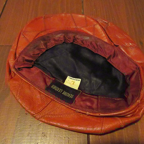 ビンテージ70’s●パッチワークレザーハンチング帽 赤茶色size L●241221j1-m-cp-htg古着1970s帽子レトロ