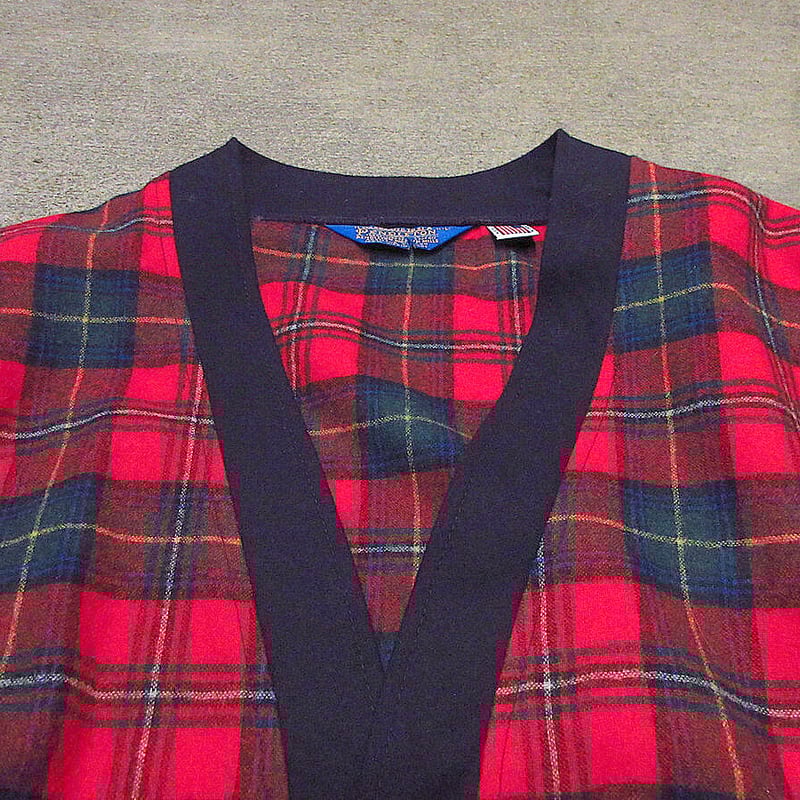 ビンテージ○PENDOLETONウール赤チェックカーディガンsize L