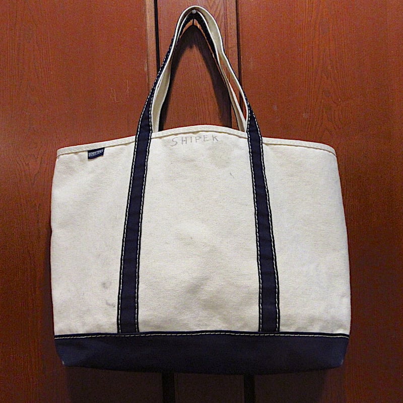 MADE IN U.S.A. LANDS'ENDキャンバストートバッグ白×紺○220418r1 MADE IN U.S.A. LANDS'ENDキャンバストートバッグ白×紺○220418r1