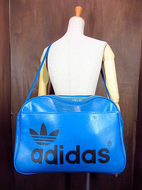 ビンテージ70's80's○adidasレザーショルダーバッグ青○200812n6-bag-s