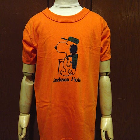 ビンテージ70's●DEADSTOCKキッズSNOOPY Jackson Hole Tシャツオレンジsize M(10-12)●230529c1-k-tsh 1970sスヌーピーデッドストック