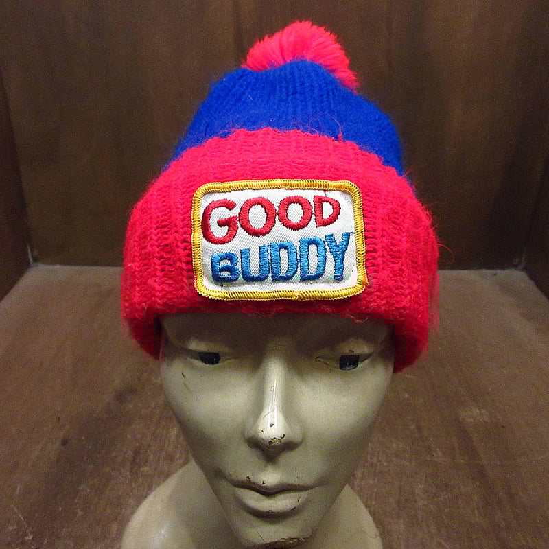 ビンテージ80's○GOOD BUDDYツートンニット帽赤×青○231127i3-m ビンテージ80's○GOOD BUDDYツートンニット帽赤×青○231127i3-m
