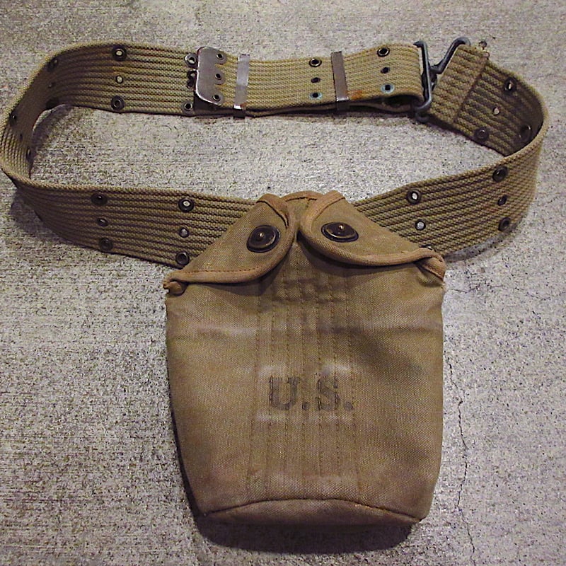 ビンテージ40's○ミリタリーキャンティーンポーチ付きピストルベルト