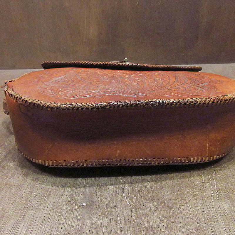 ビンテージ-60's○型押しレザーハンドバッグ茶○240220j6-bag ビンテージ-60's○型押しレザーハンドバッグ茶○240220j6-bag